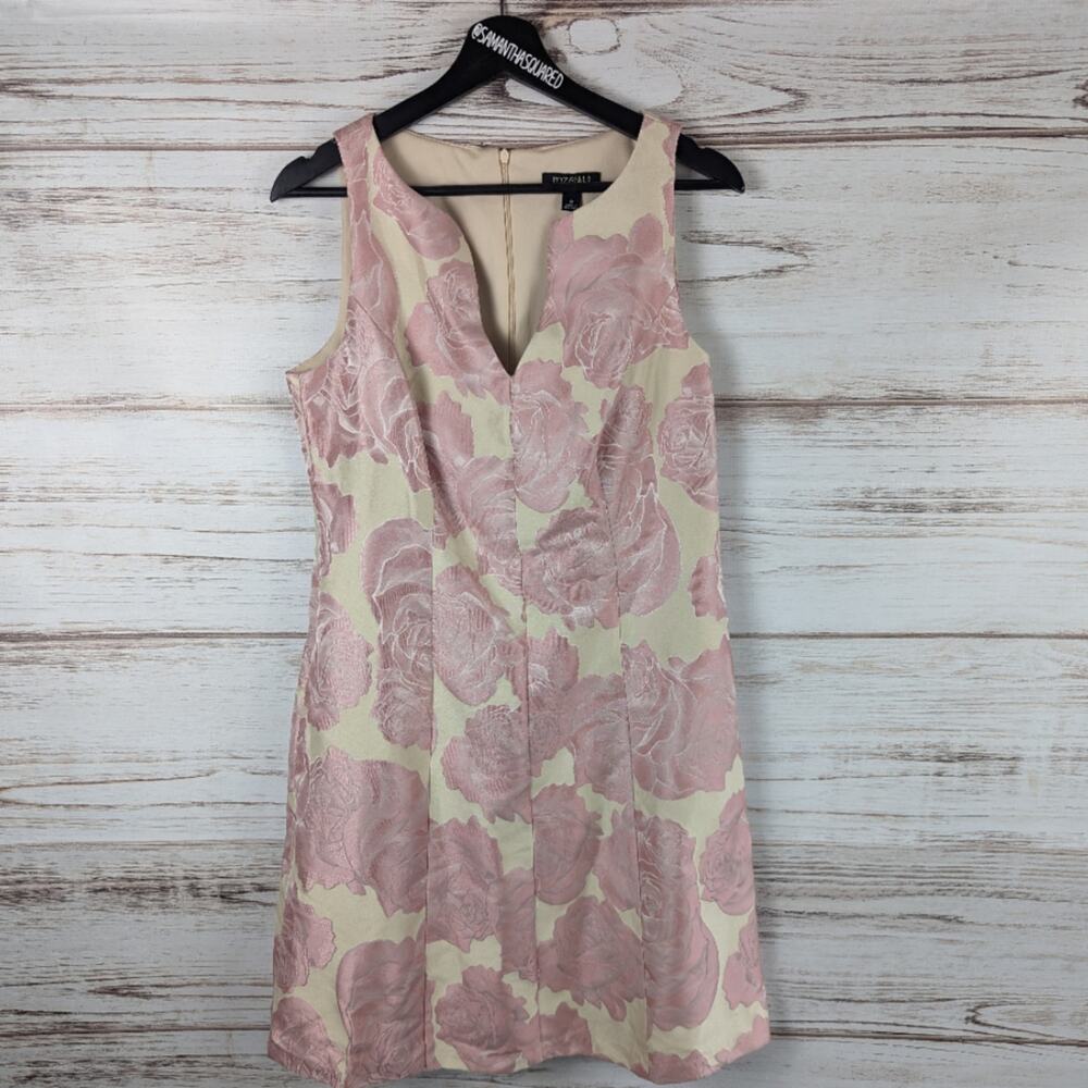 Roz & Ali Floral Rose Print Pink and Beige A Line Dress sz 8
